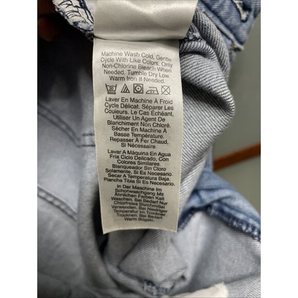 Donna Karan New York Faded Distressed Cropped Flare Stretch Denim Jeans Size 28 - Picture 7 of 9